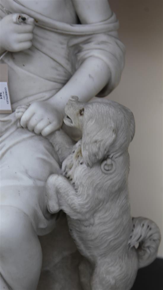 Achille Casoni (Italian, 19th century). A Carrara white marble carving of a seated boy with a begging dog, height 31in.